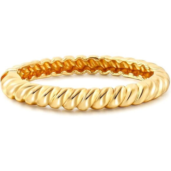 ⭐Women Gold Cable cuff Chunky Gold Thick Hinged Minimalist Bangles - Picture 1 of 7